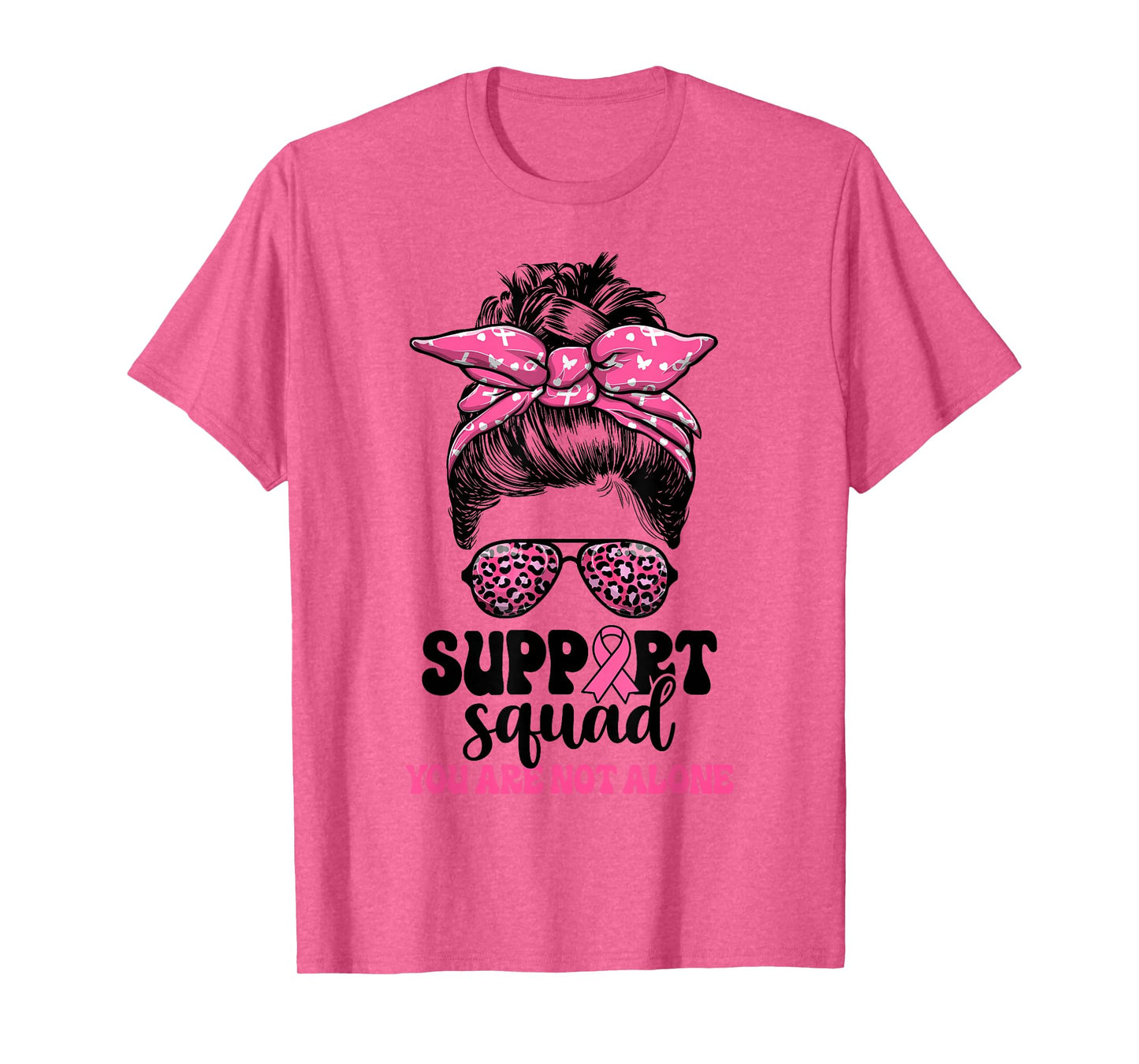 Support Squad Messy Bun Pink Warrior Breast Cancer Awareness T-Shirt