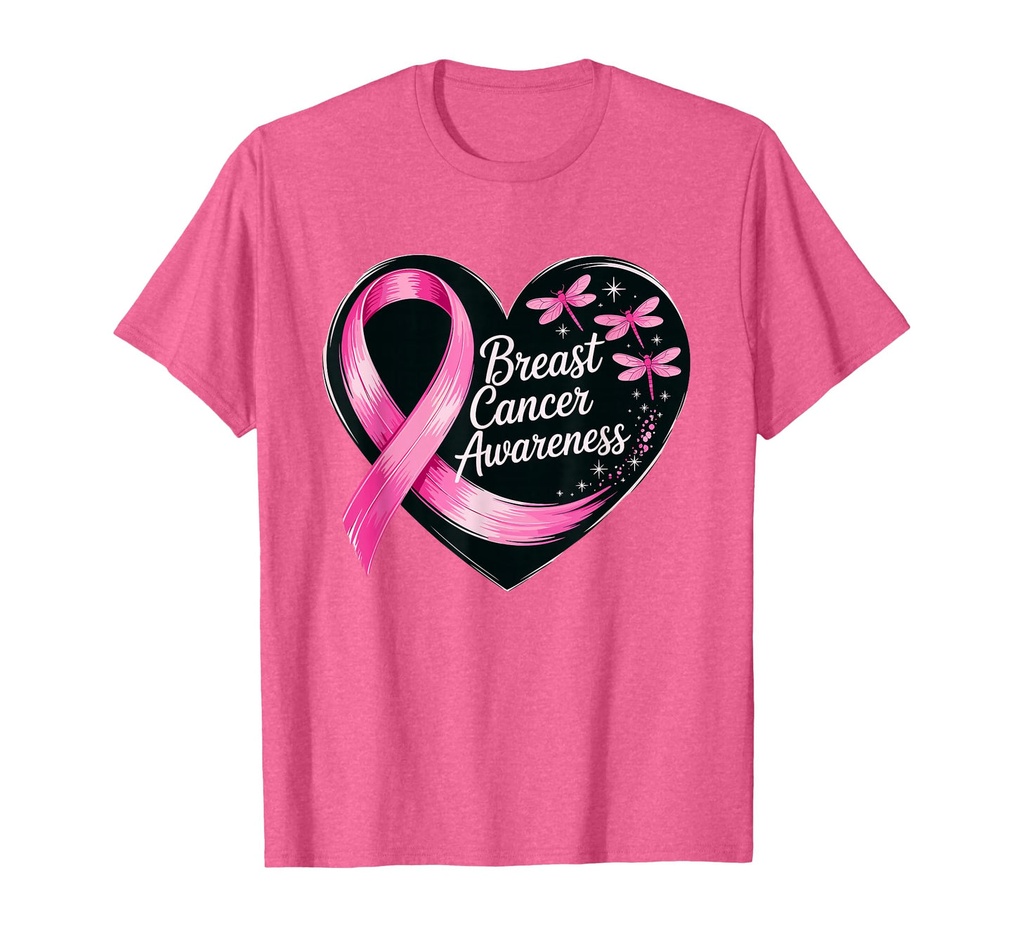 Pink Ribbon Heart Dragonfly Breast Cancer Awareness T-Shirt