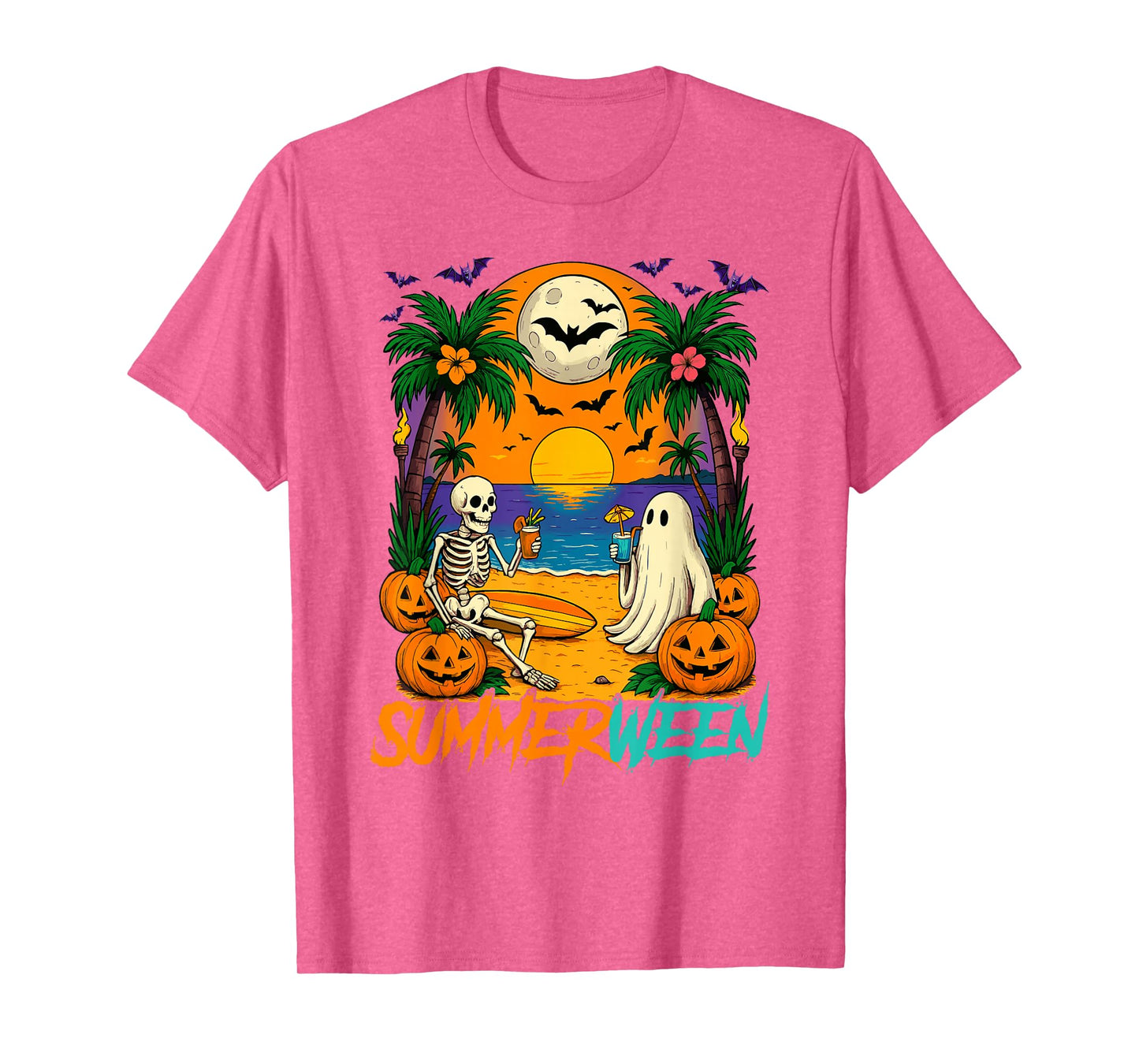 Summerween Ghost & Skeleton Halloween Summer Beach Vacation T-Shirt