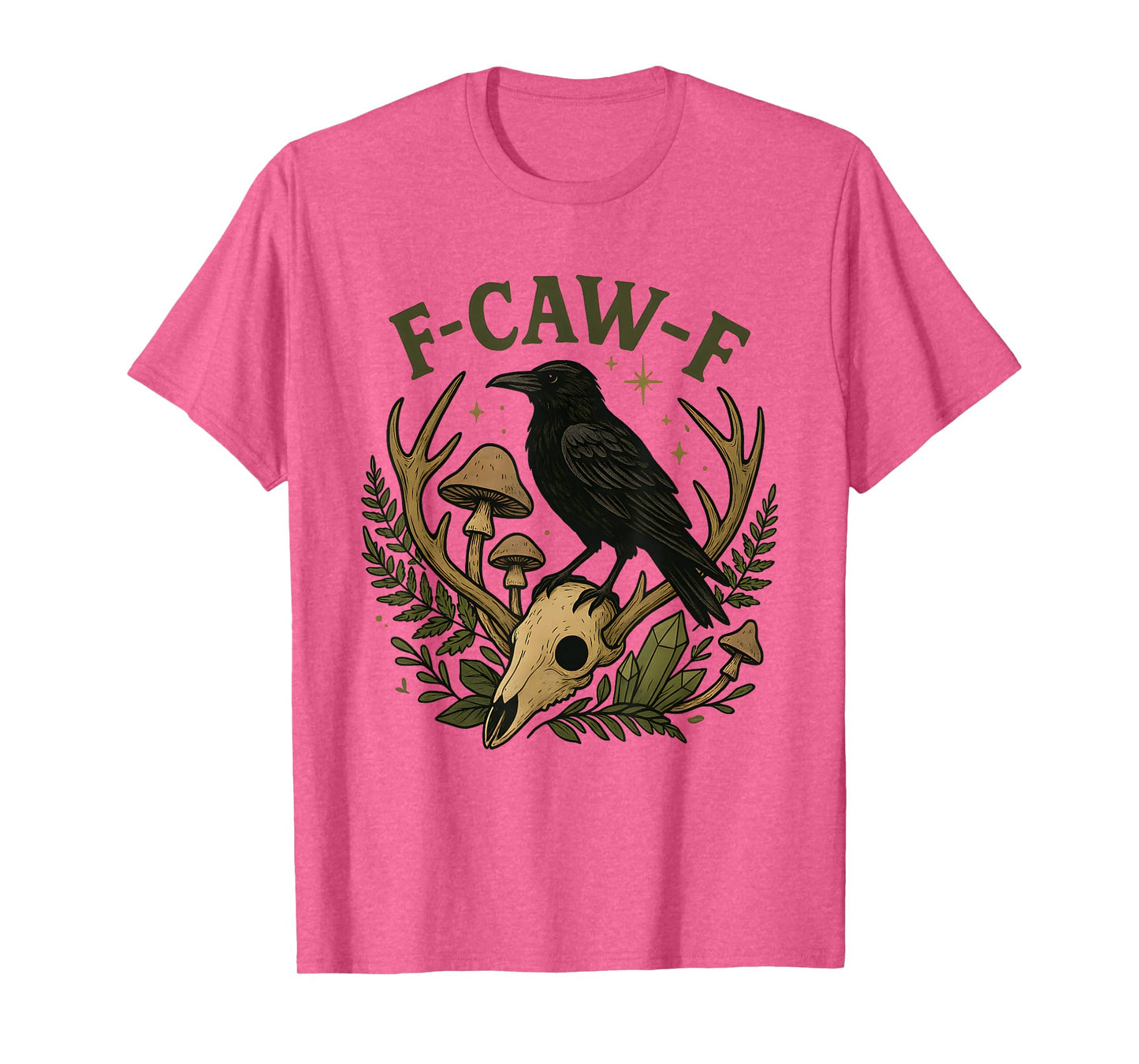 Black Crow F-Caw-F Funny Halloween Moon Gothic Adult Humor T-Shirt