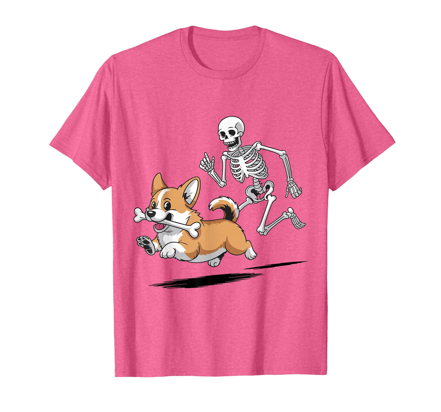 Funny Skeleton Chasing Corgi Halloween for Dog Mom Pet Lover T-Shirt