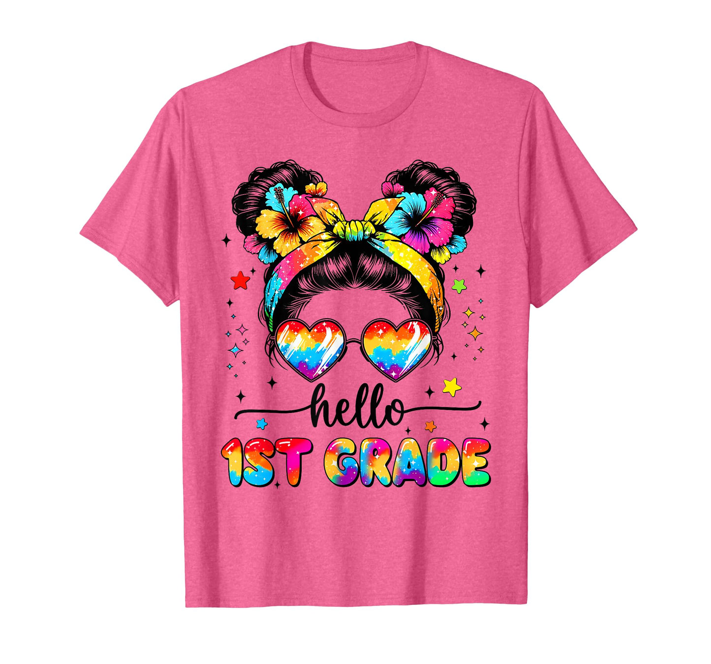 Hello 1st Grade Messy Bun First Day Of School Outfits Girls T-Shirt