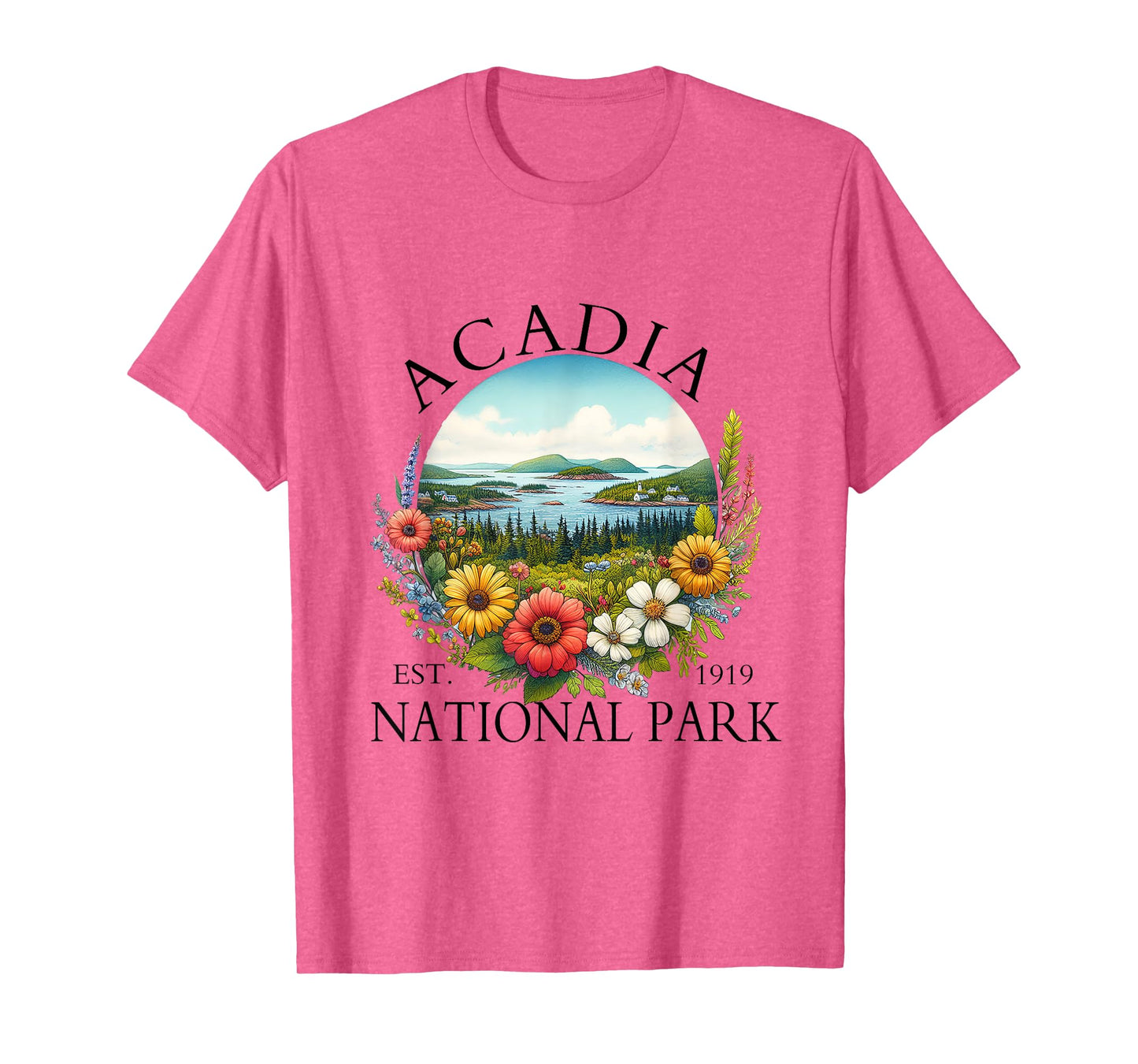 Retro Floral Acadia National Park Hiking Camping Outdoor T-Shirt