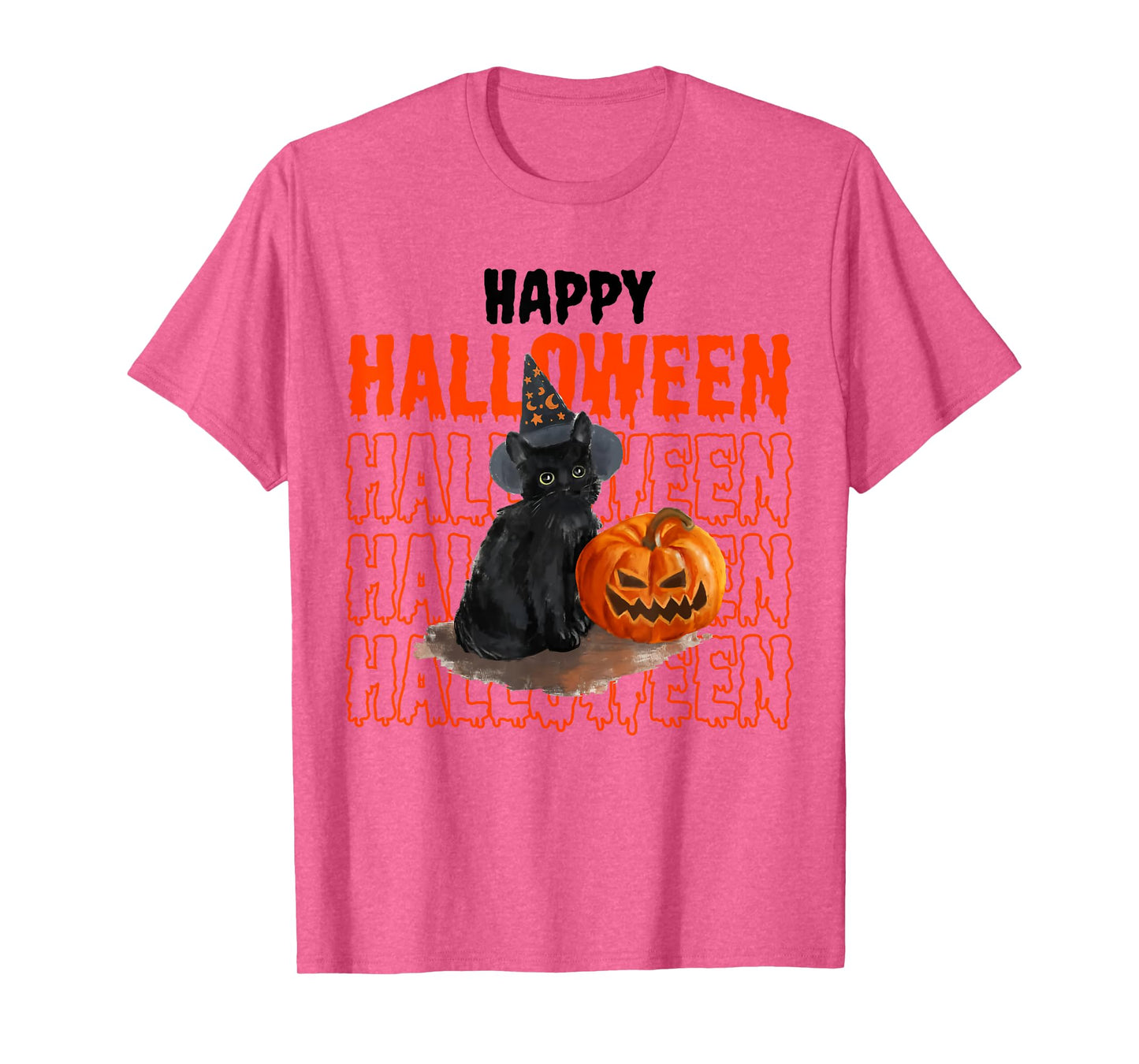 Happy Halloween Cute Black Cat with Pumpkin Witch Wishing T-Shirt