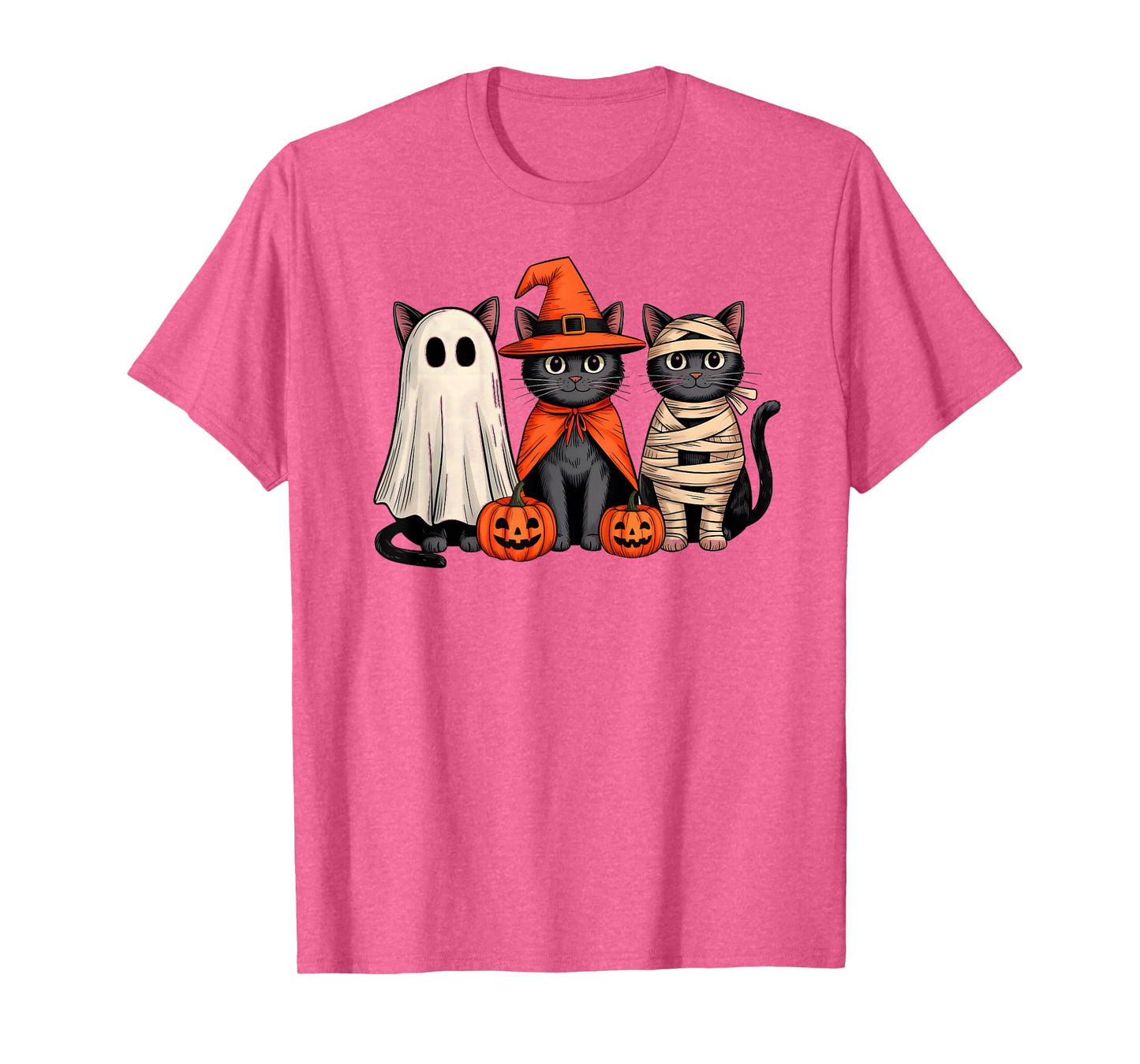 Black Cat Ghost Witch Scary Pumpkin Funny Halloween Costume T-Shirt