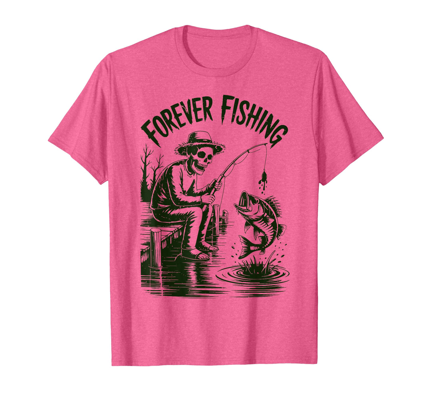 Youth Boy Forever Fishing Halloween Skeleton Funny Fisherman T-Shirt