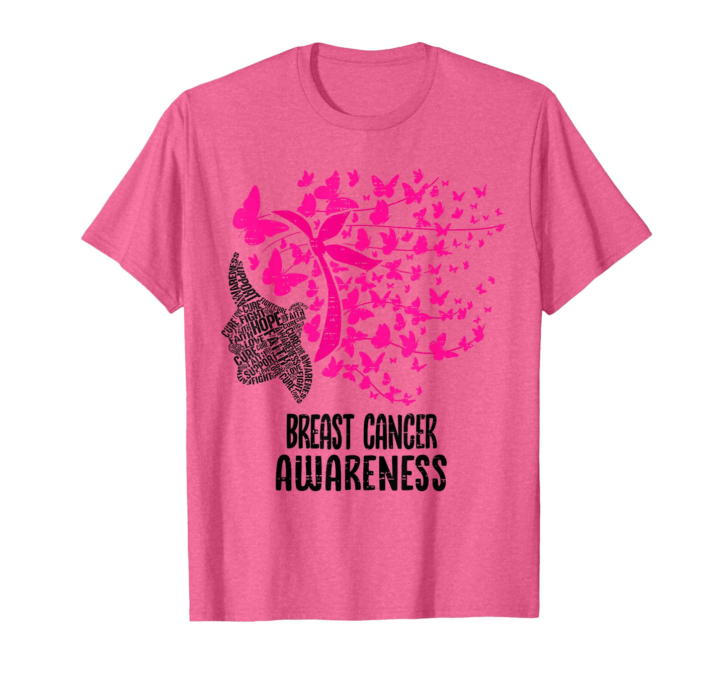 Breast Cancer Awareness Butterfly Hair Pink Ribbon Womens T-Shirt