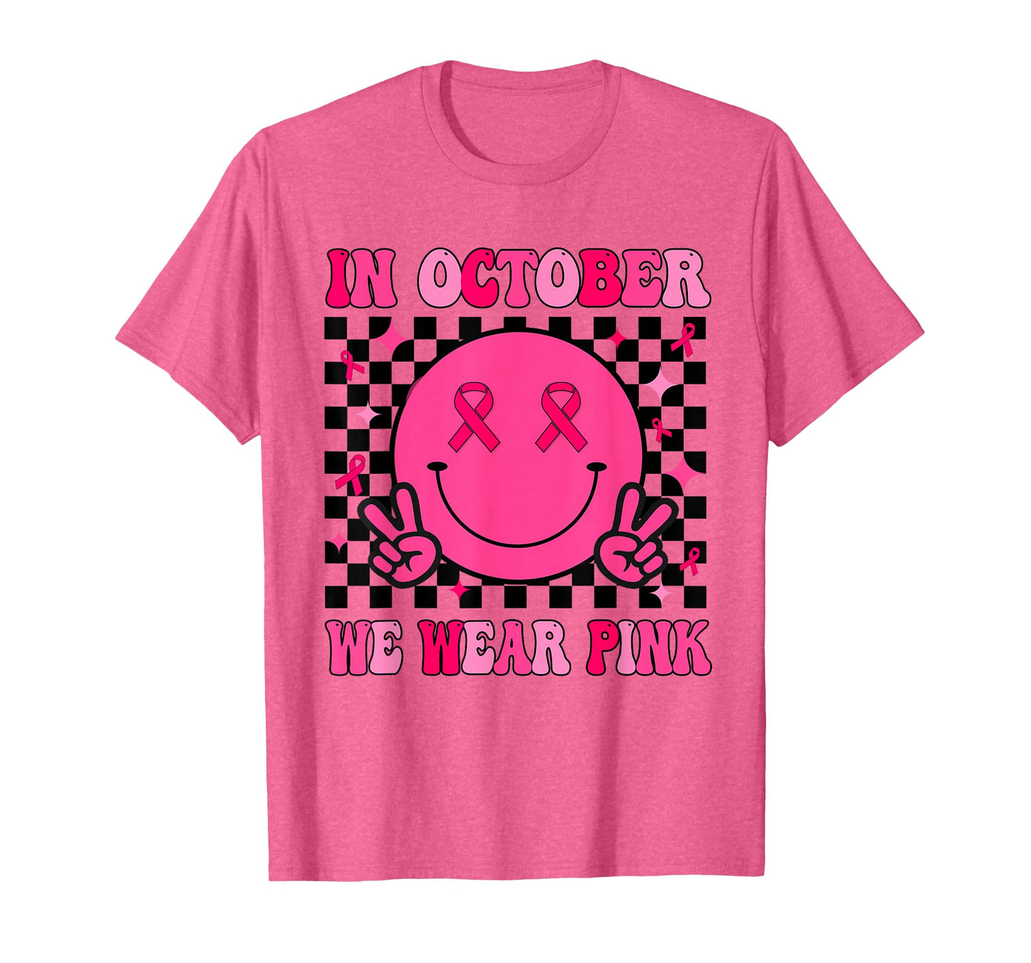 Groovy Breast Cancer Awareness In October We Wear Pink T-Shirt