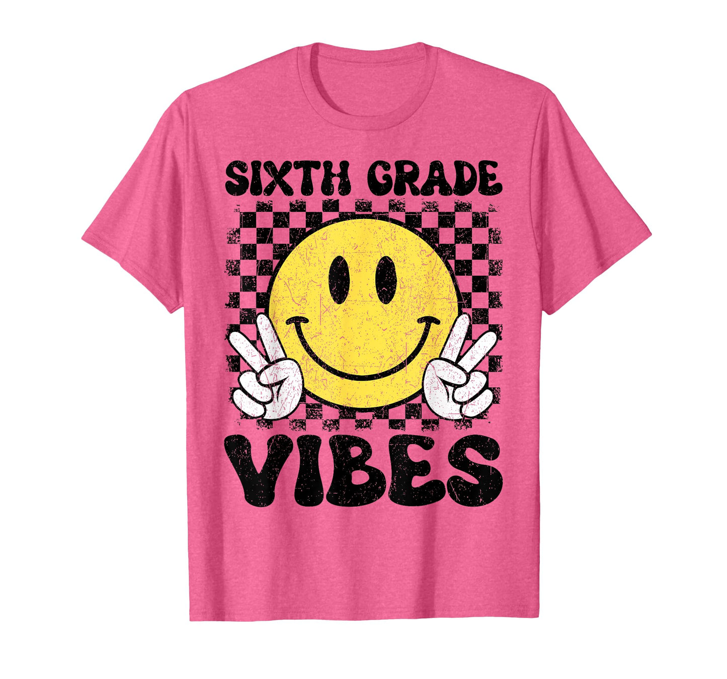 6th Sixth Grade Vibes Kids Boys Back To School Checkered T-Shirt