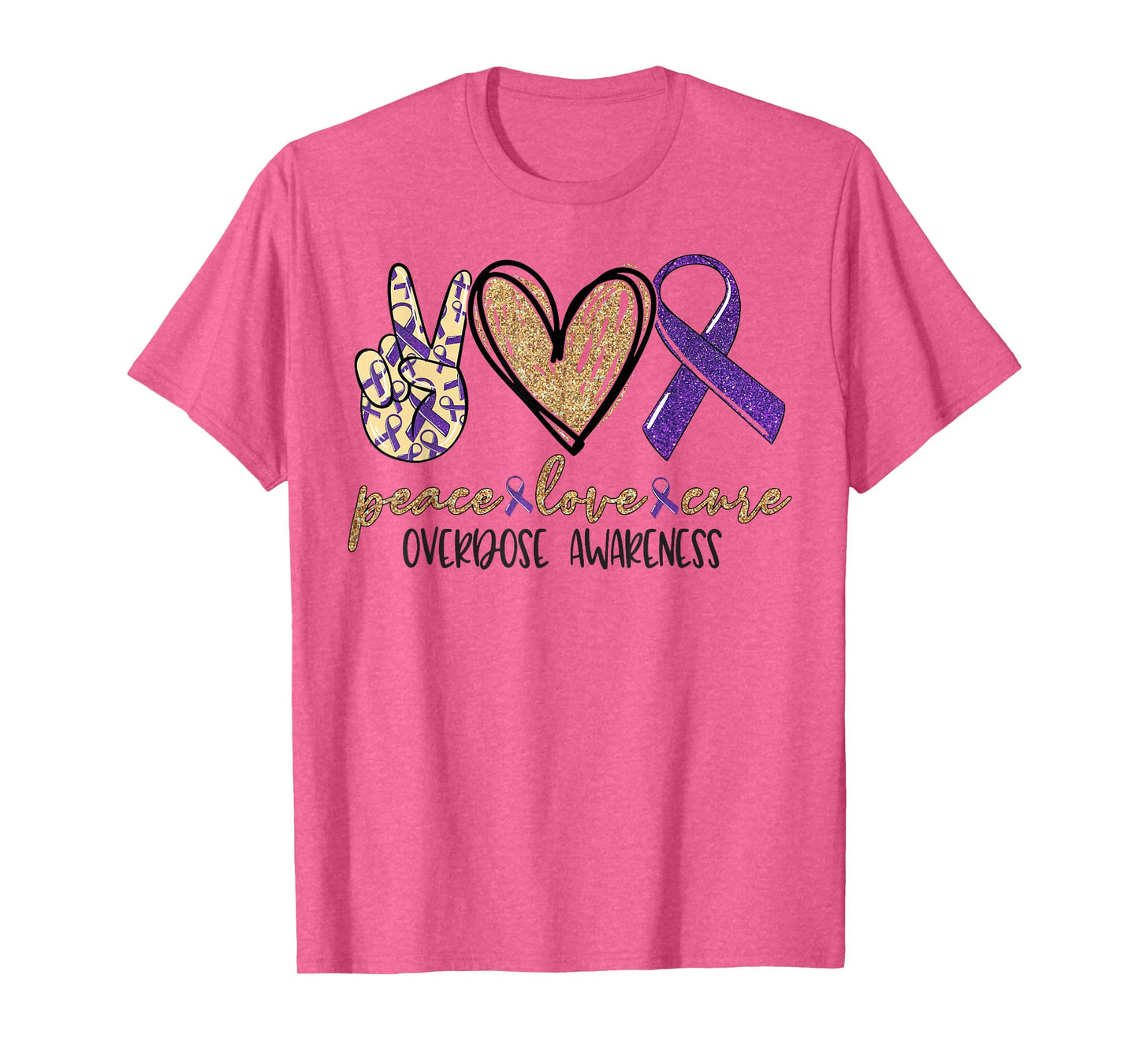 Peace Love Cure Purple Ribbon Overdose Awareness T-Shirt