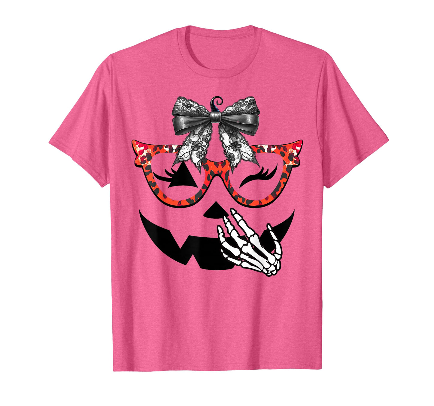 Halloween Costume Pumpkin Face Cute Leopard Sunglasses T-Shirt