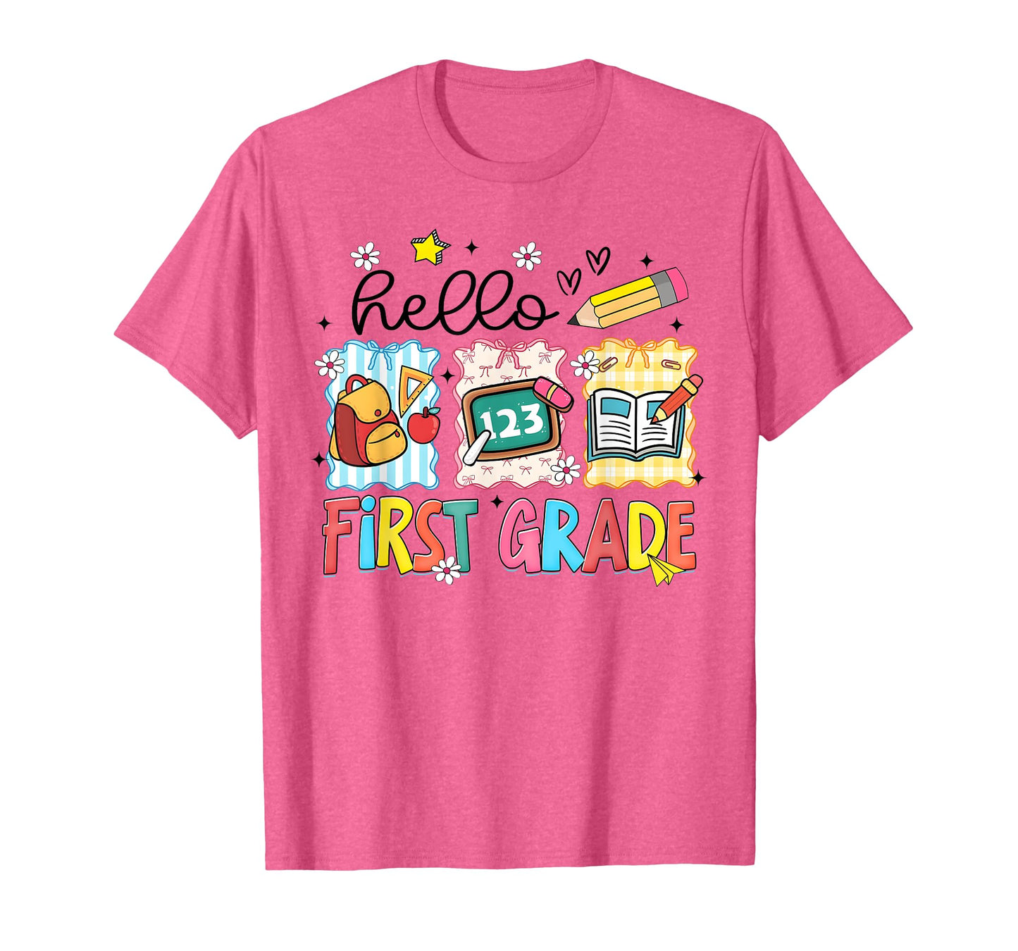 Hello First Grade First Day School Teacher Girl Cute Bow T-Shirt