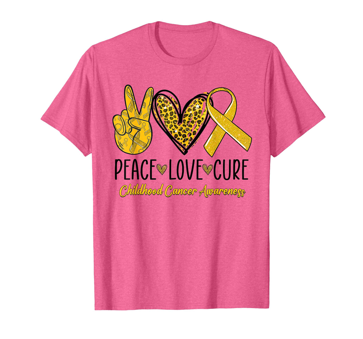 Peace Love Cure Childhood Cancer Awareness Gold Ribbon T-Shirt