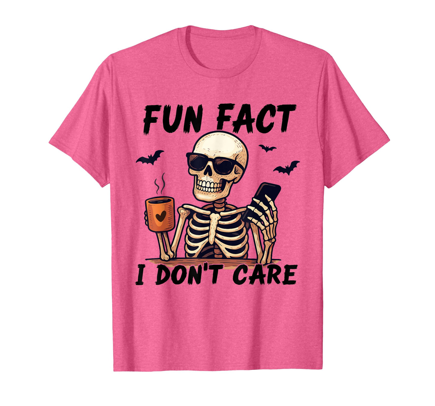 Fun Fact I Don't Care Spooky Skeleton Drinking Coffee Womens T-Shirt