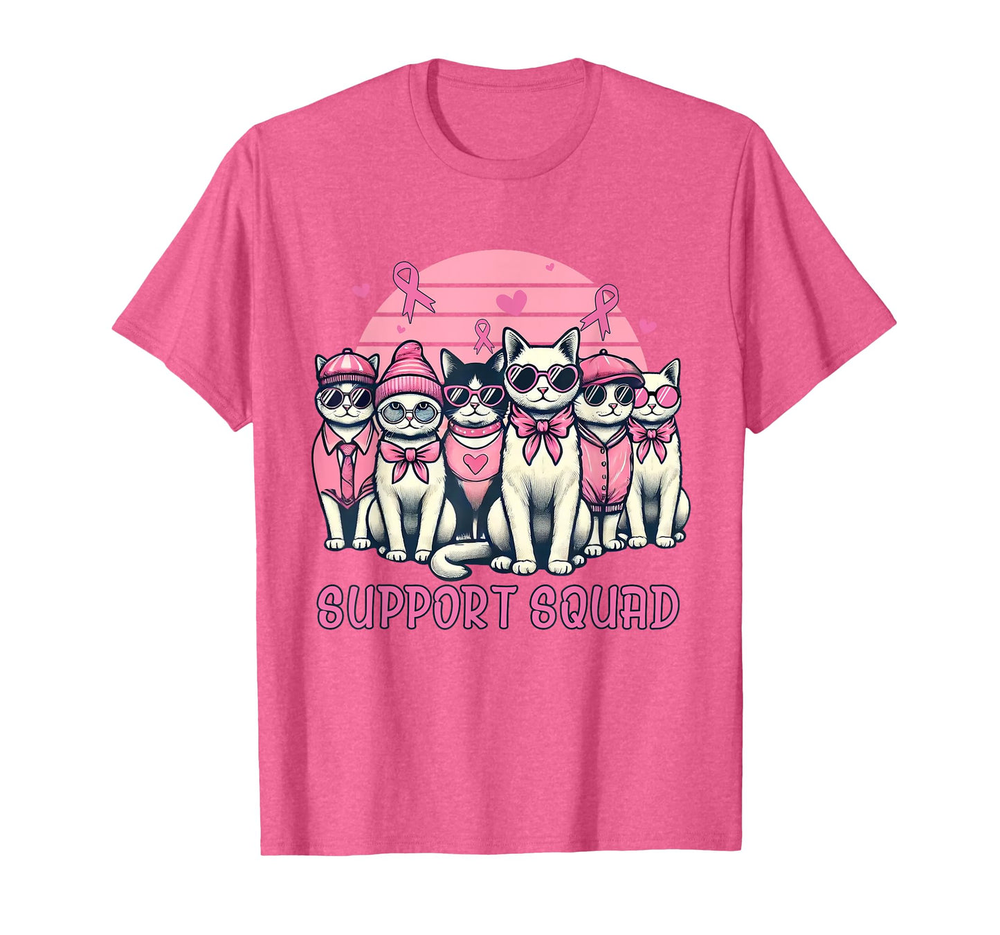 Support Squad Breast Cancer Women Cat Lover Pink Ribbon T-Shirt
