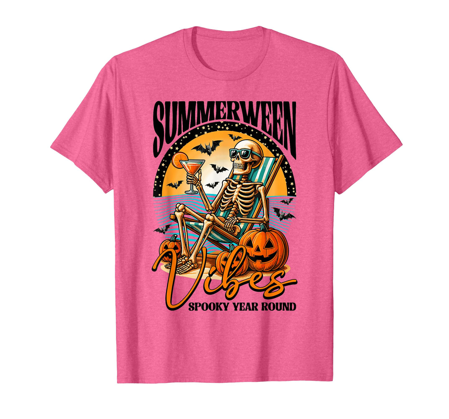 Summerween Vibes Skeleton Halloween Summer Beach Vacation T-Shirt