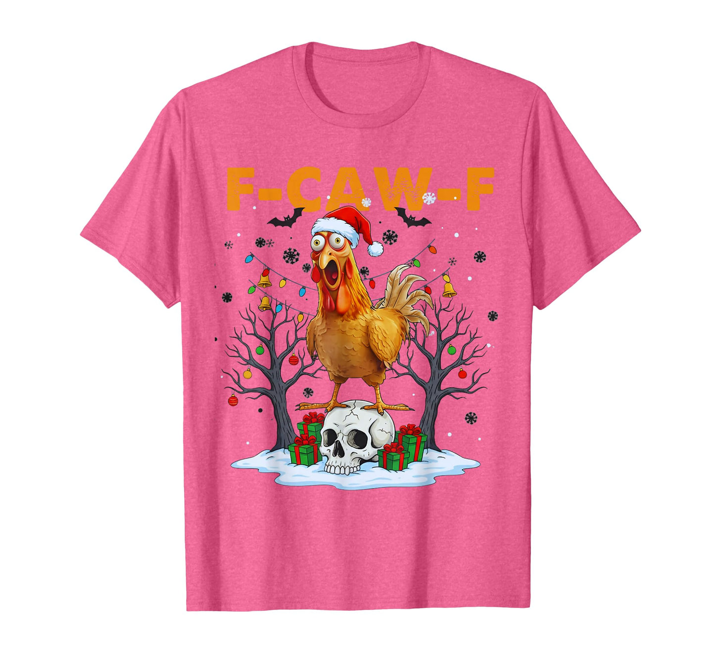 Funny Chicken F-CAW-F Christmas Halloween Skull FcawF Xmas T-Shirt
