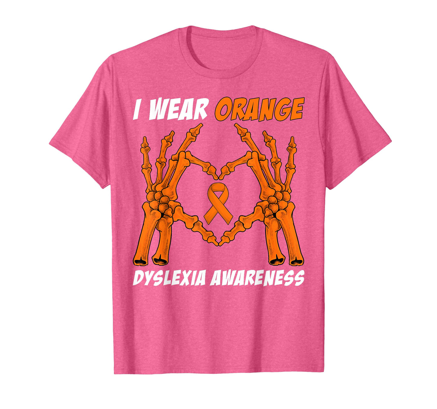 I Wear Orange ADHD Awareness Skeleton Hand Heart Halloween T-Shirt