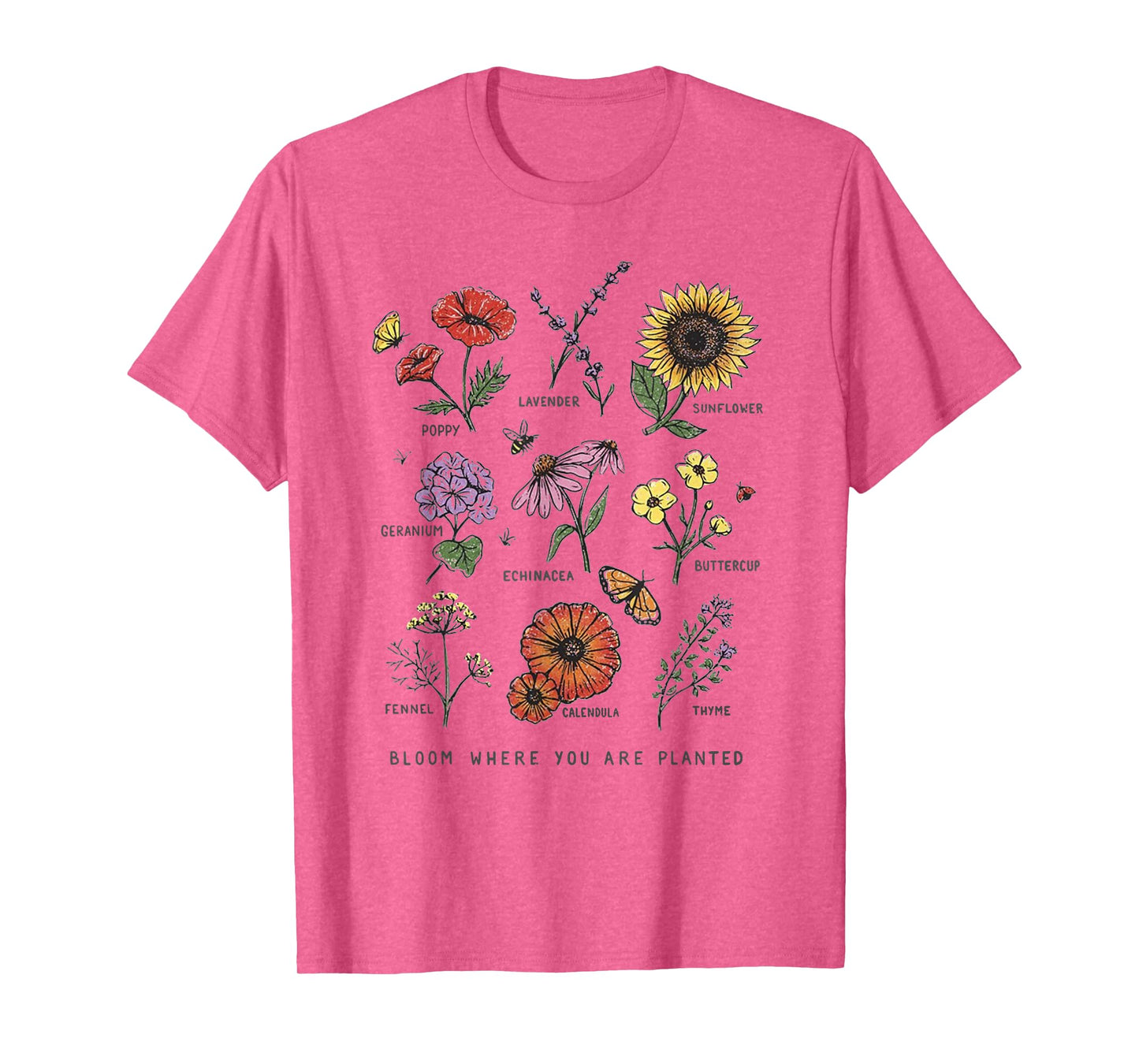 Garden Life Gift Tees Bloom Where You Are Planted Botanican Flowers Unisex Adult T-Shirt Blue Small Modern Classic Floral Short Sleeve