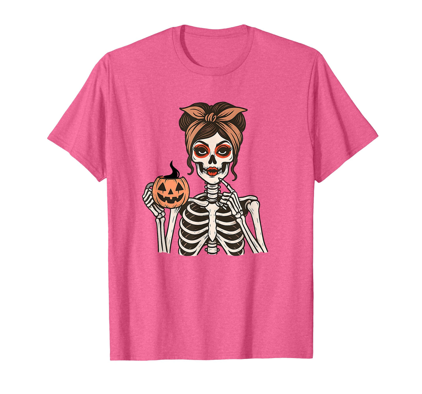 Halloween Skeleton Messy Bun Coffee Funny Costume Shirt T-Shirt