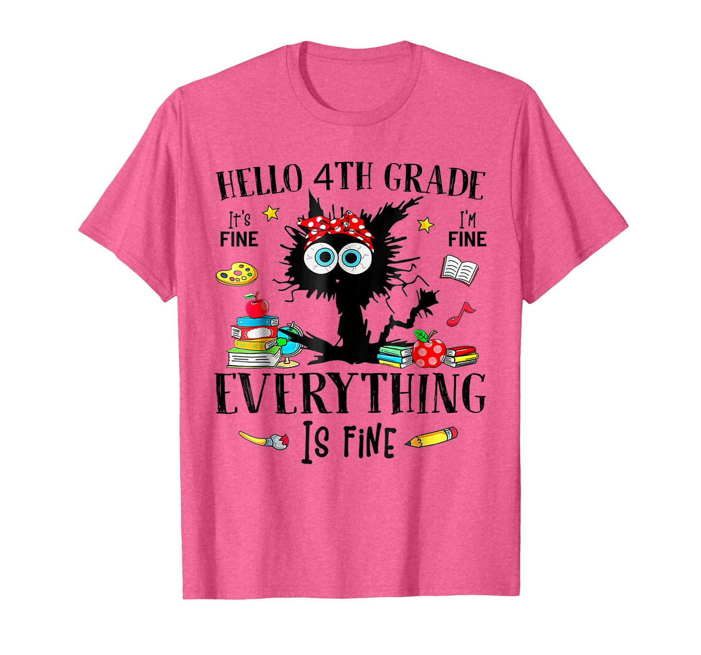 Hello 4th Grade Back To School Teacher & Kids Funny Cat T-Shirt
