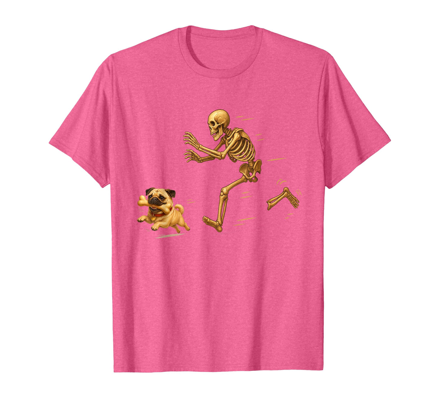 Funny Pug Dog Halloween Steal Bone Skeleton Chase Spooky Pug T-Shirt