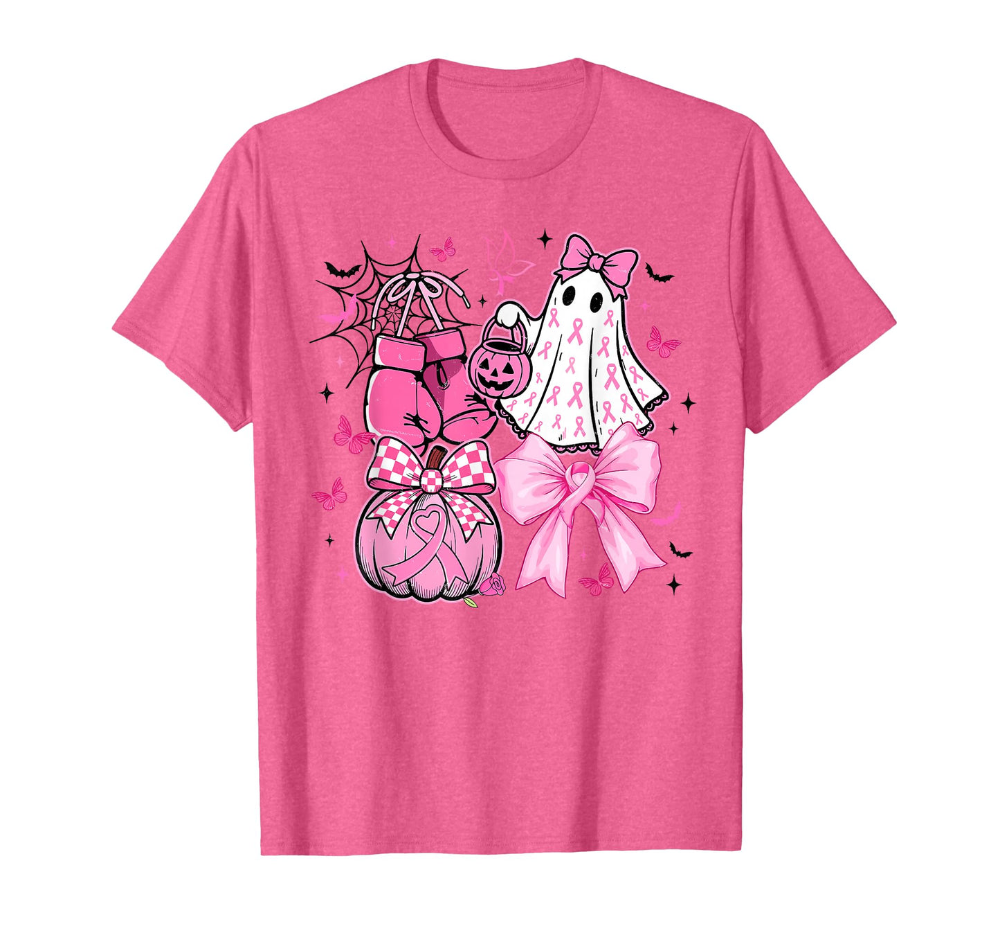 in October We Wear Pink Coquette Bow Ghost Breast Cancer T-Shirt