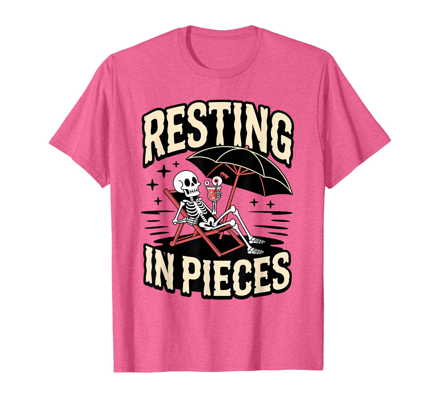 Resting in Piece Skeleton Vacation Funny Beach Halloween T-Shirt