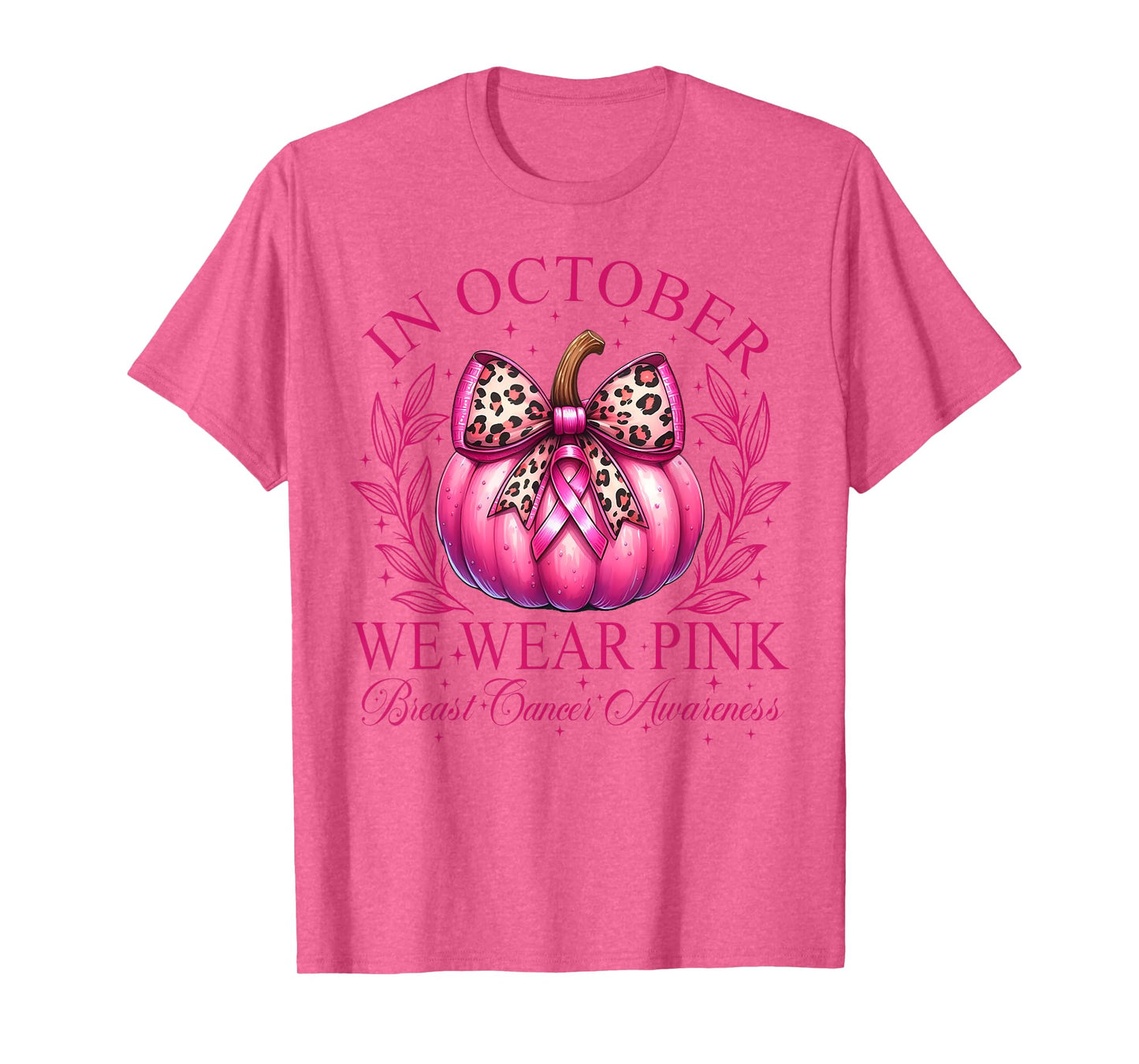 In October We Wear Pink Coquette Bow Pumpkin Breast Cancer T-Shirt