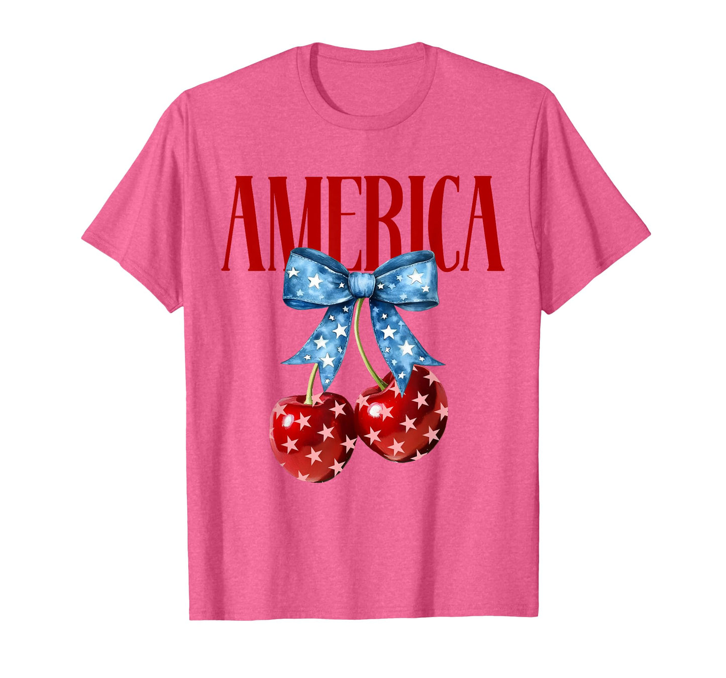 Cute America Cherries Coquette Bow Retro Cherry 4th Of July T-Shirt