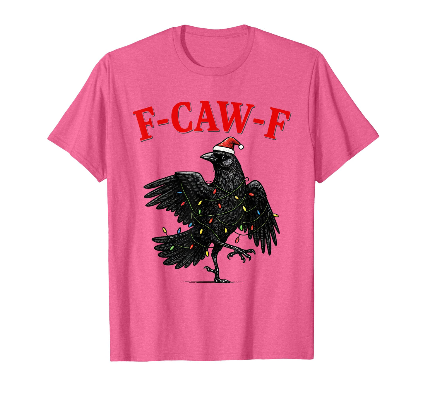 Black Crow F-Caw-F Funny Retro Christmas Lights Santa hat T-Shirt
