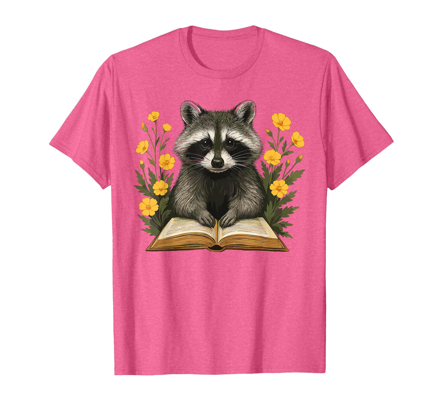Cute Raccoon Reading Book Floral Nature Lover T-Shirt