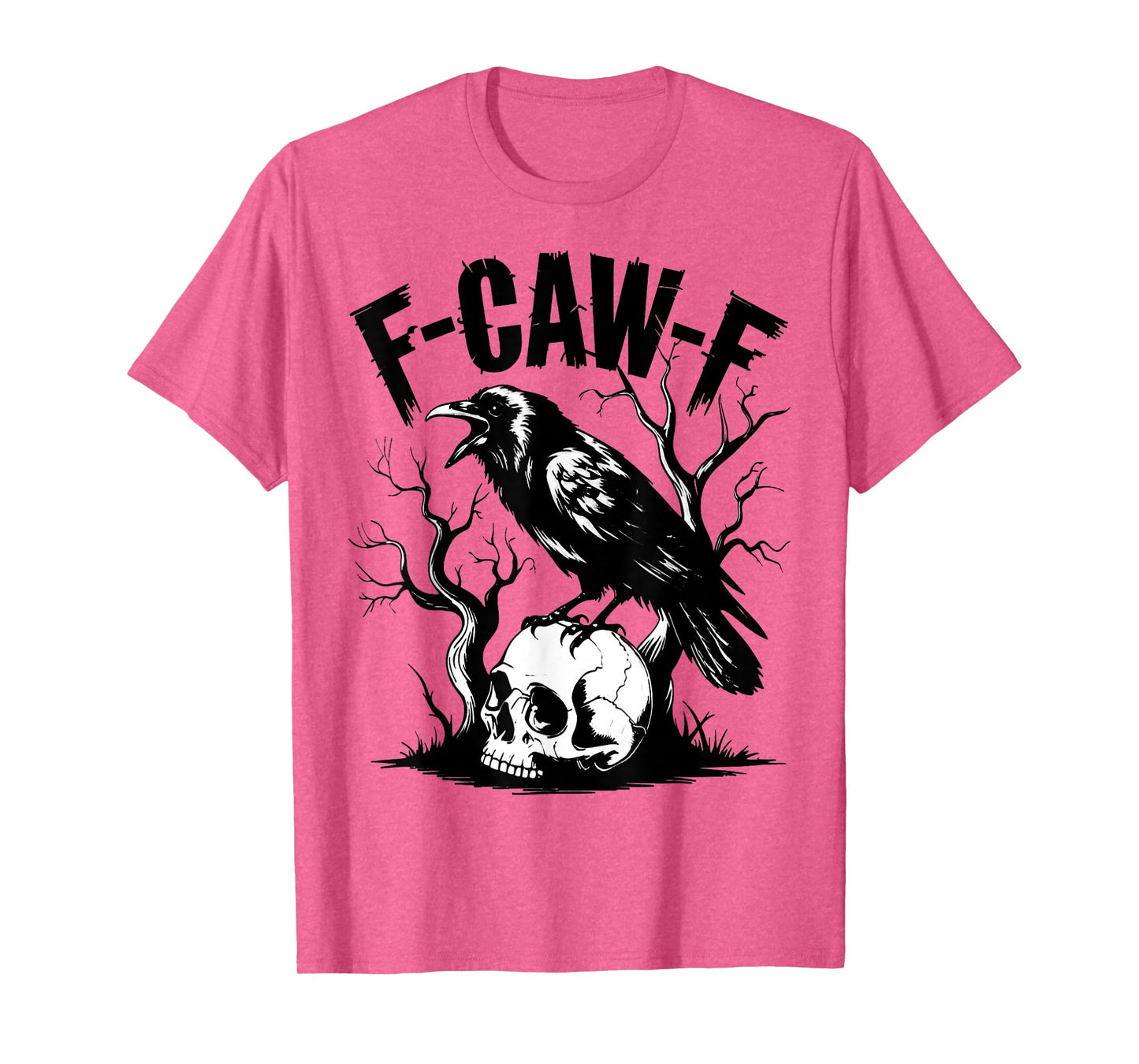Dark Raven Perched on Skull with F-CAW-F Gothic Horror Art T-Shirt