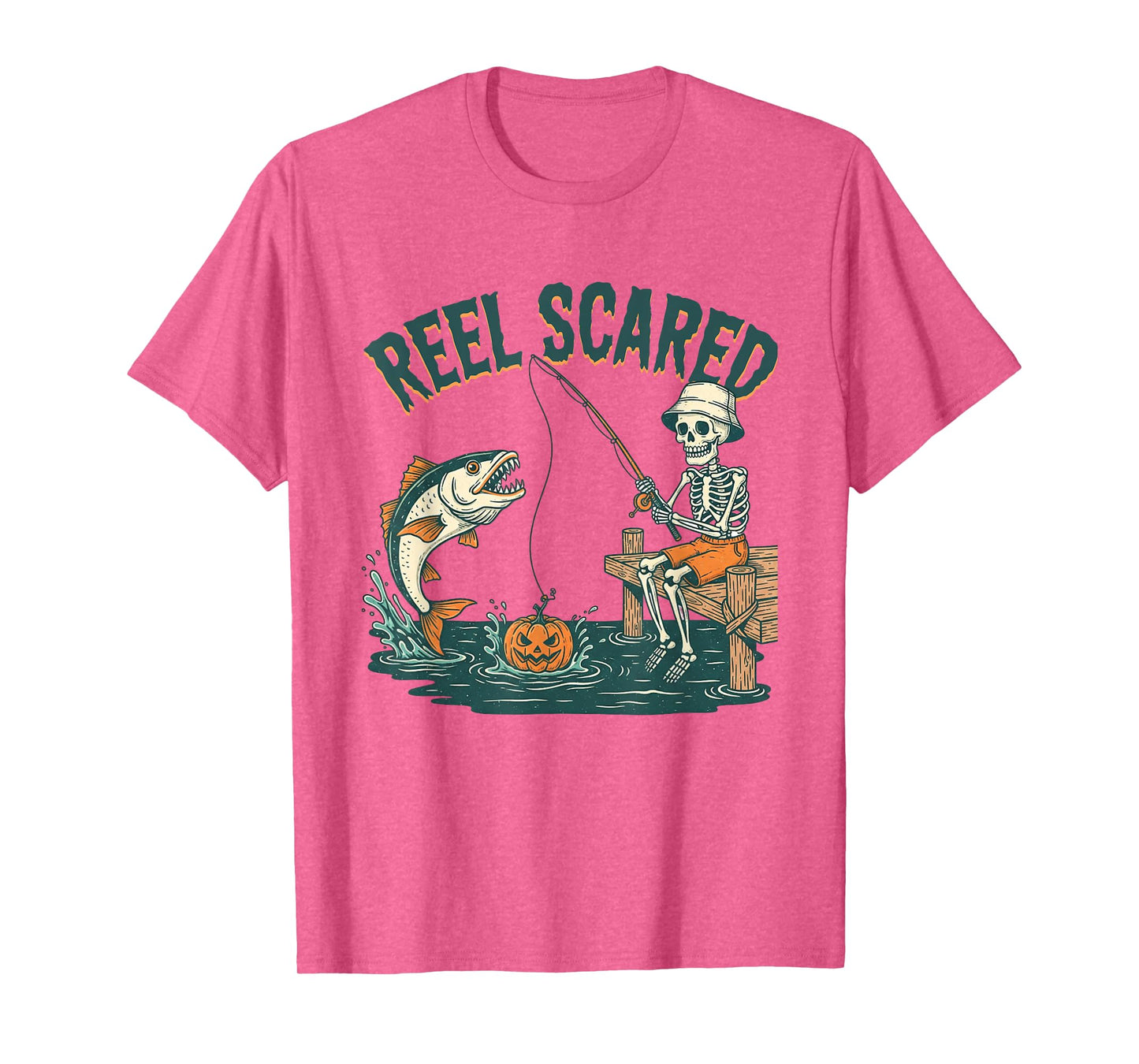 Reel Scared Funny Skeleton Fishing Dad Men Halloween Costume T-Shirt