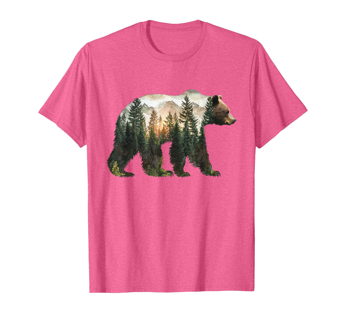Bear Forest Mountains Trees Nature Sunset Outdoor Graphic T-Shirt