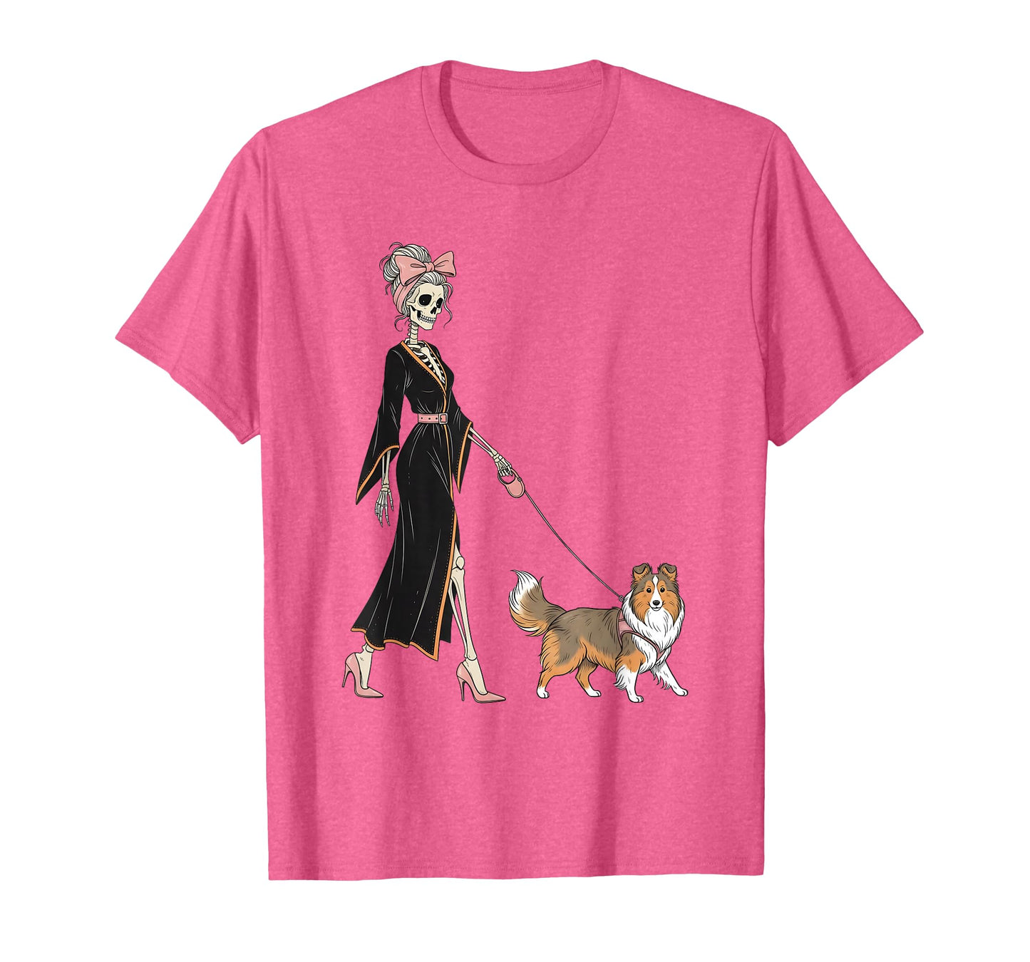 Skeleton Shetland Sheepdog Dog Walking Halloween Women T-Shirt