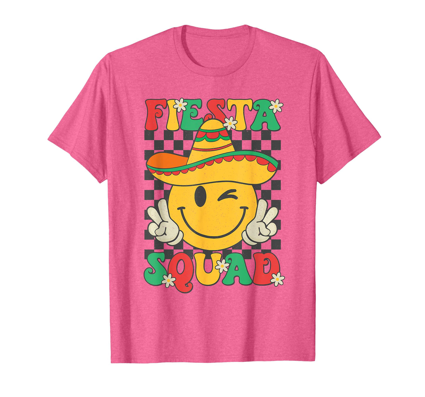 Fiesta Squad Cinco de Mayo Smile Checkered Mexican Girl Kids T-Shirt