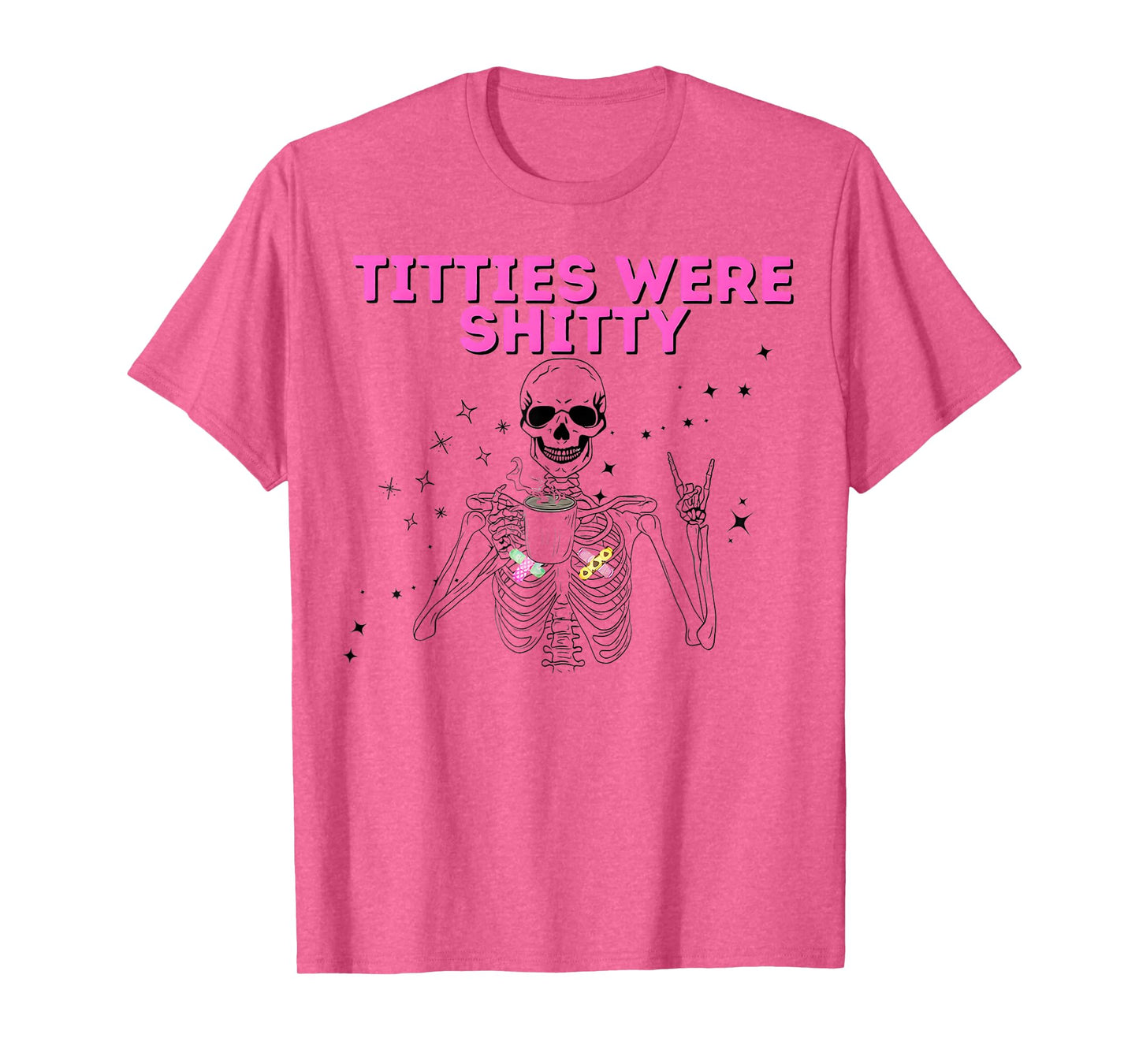 Funny Titties were Shitty Skeleton Halloween Breast Cancer T-Shirt