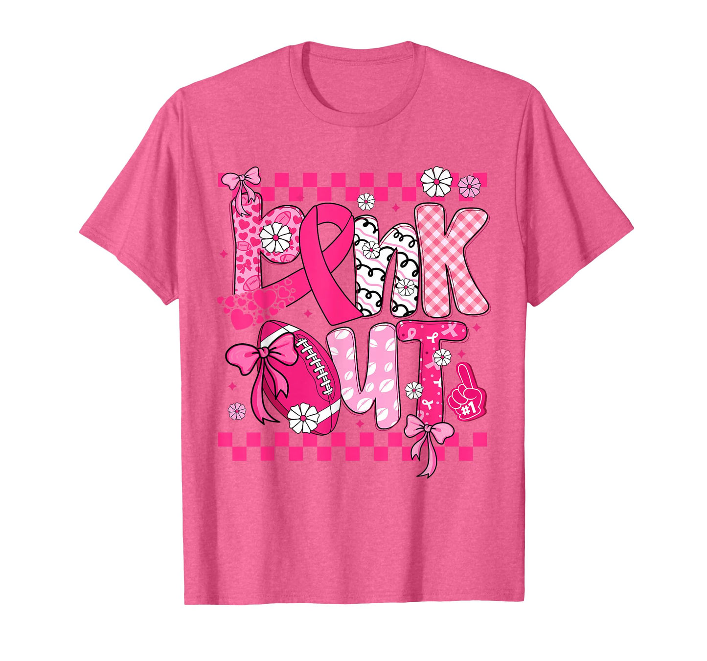 Coquette Bow Pink Out Football Team Breast Cancer Awareness T-Shirt