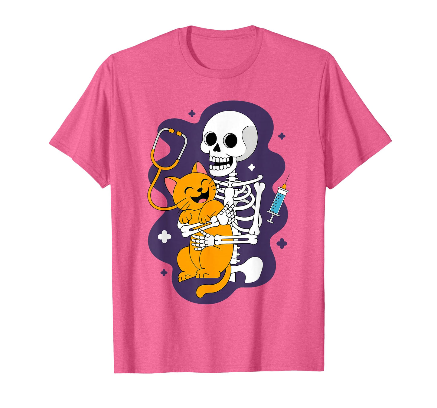 Skeleton Hugging Cat Funny Vet Cat Lover Halloween Men Women T-Shirt