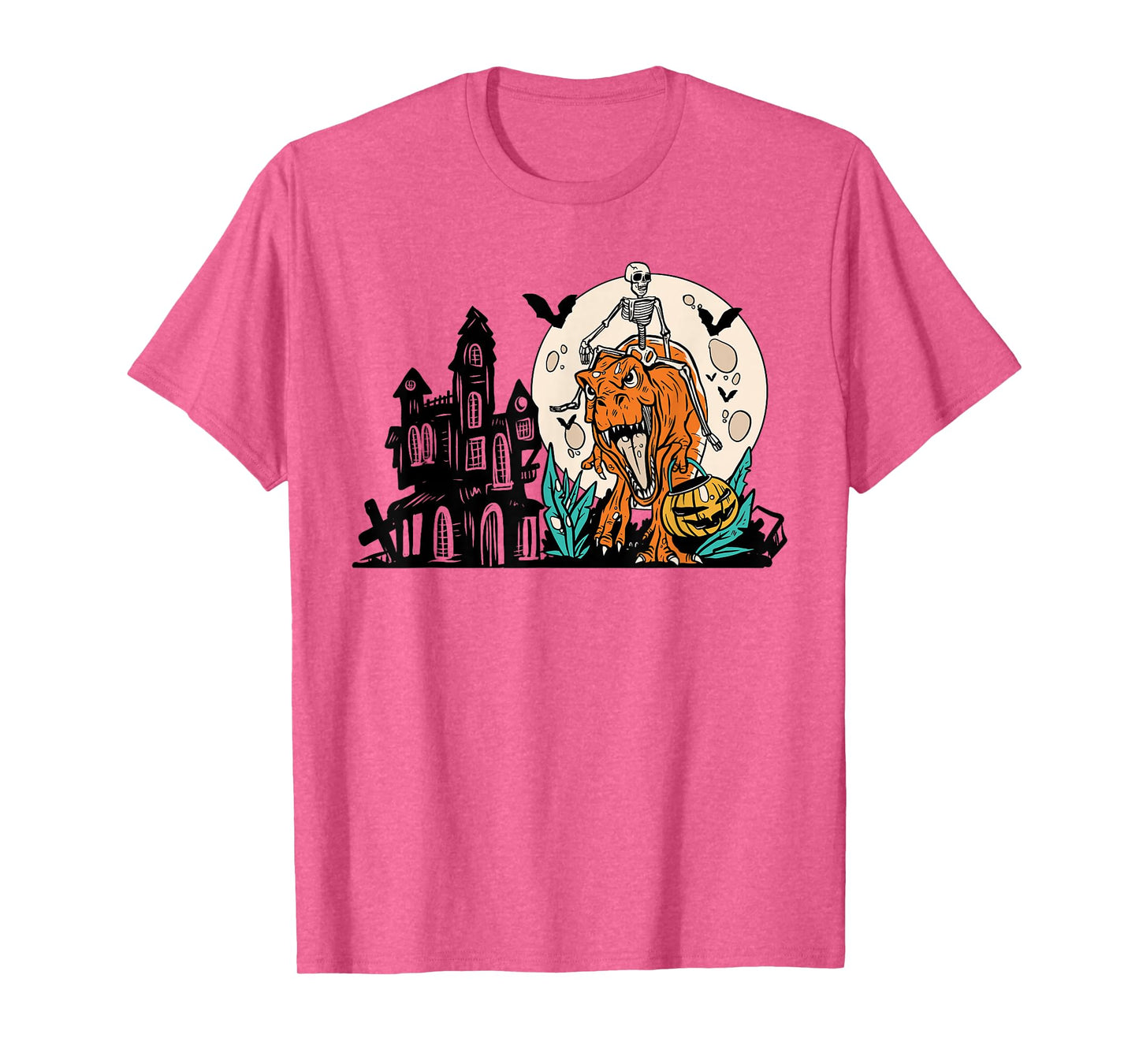 Skeleton Riding Dinosaur T Rex Halloween Funny Pumpkin Boys T-Shirt