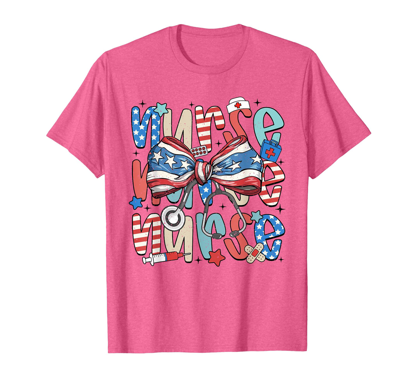 4th Of July Nurse American Flag Fourth Of July Coquette Bow T-Shirt