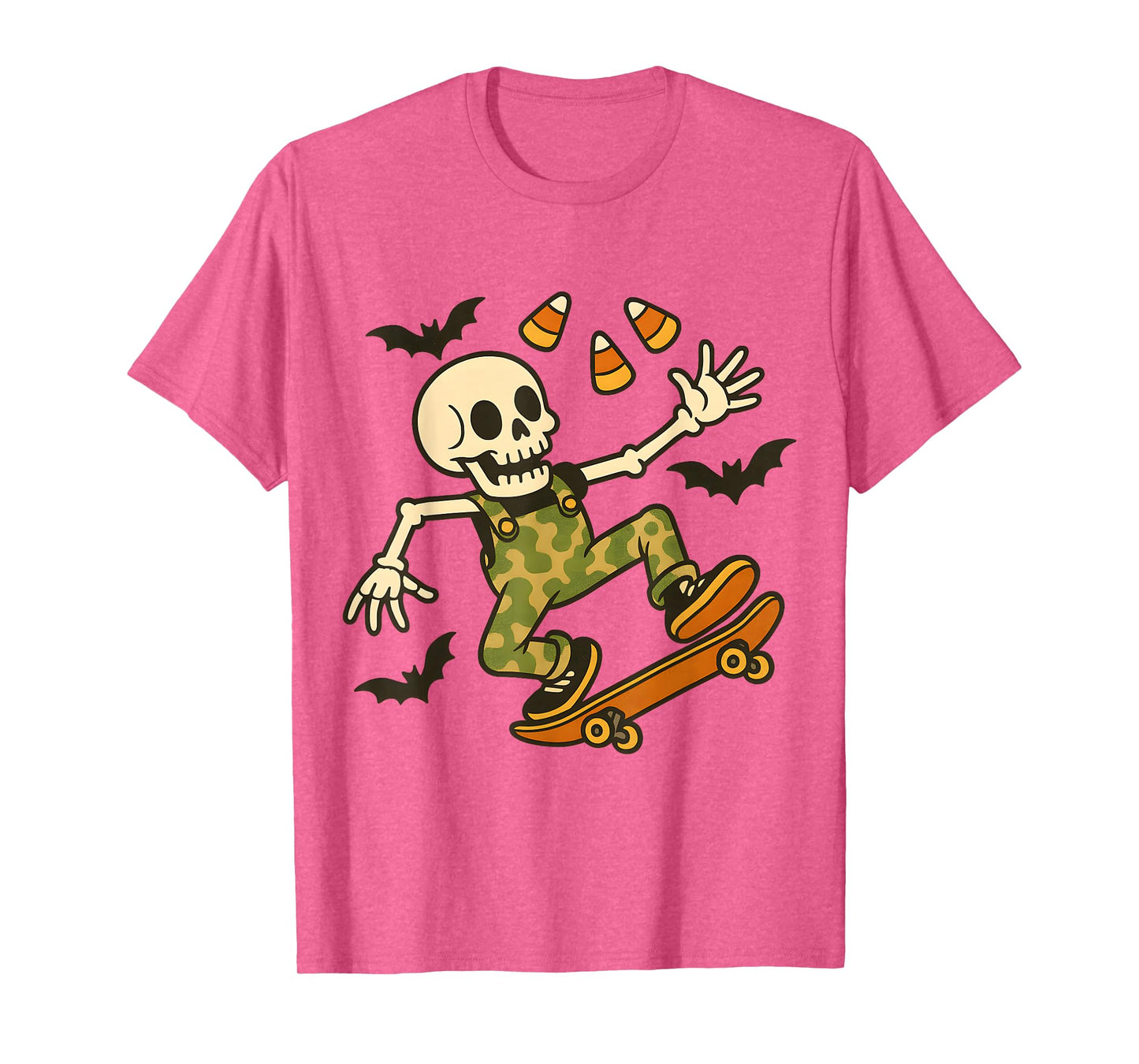 Funny Skeleton Skateboarding Halloween Candy Corn Spooky T-Shirt