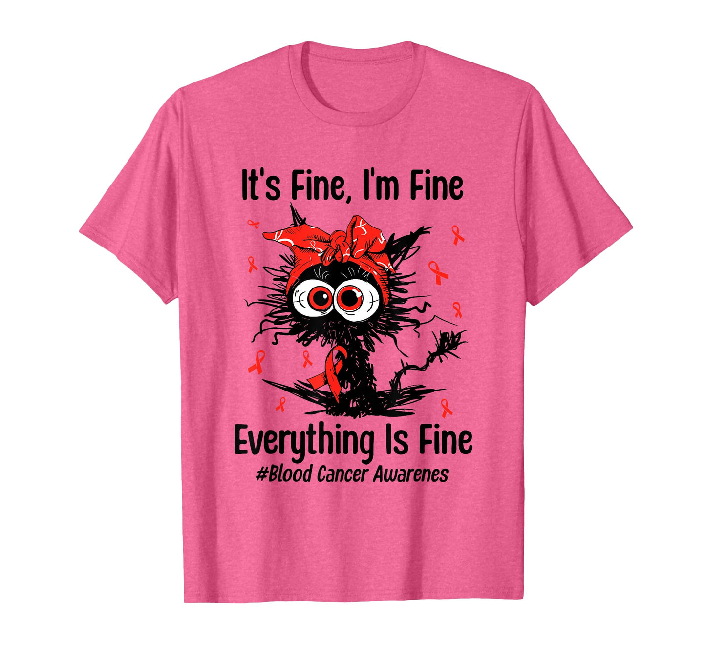 Motivational Blood Cancer Awareness Cat Ribbon Red Support T-Shirt