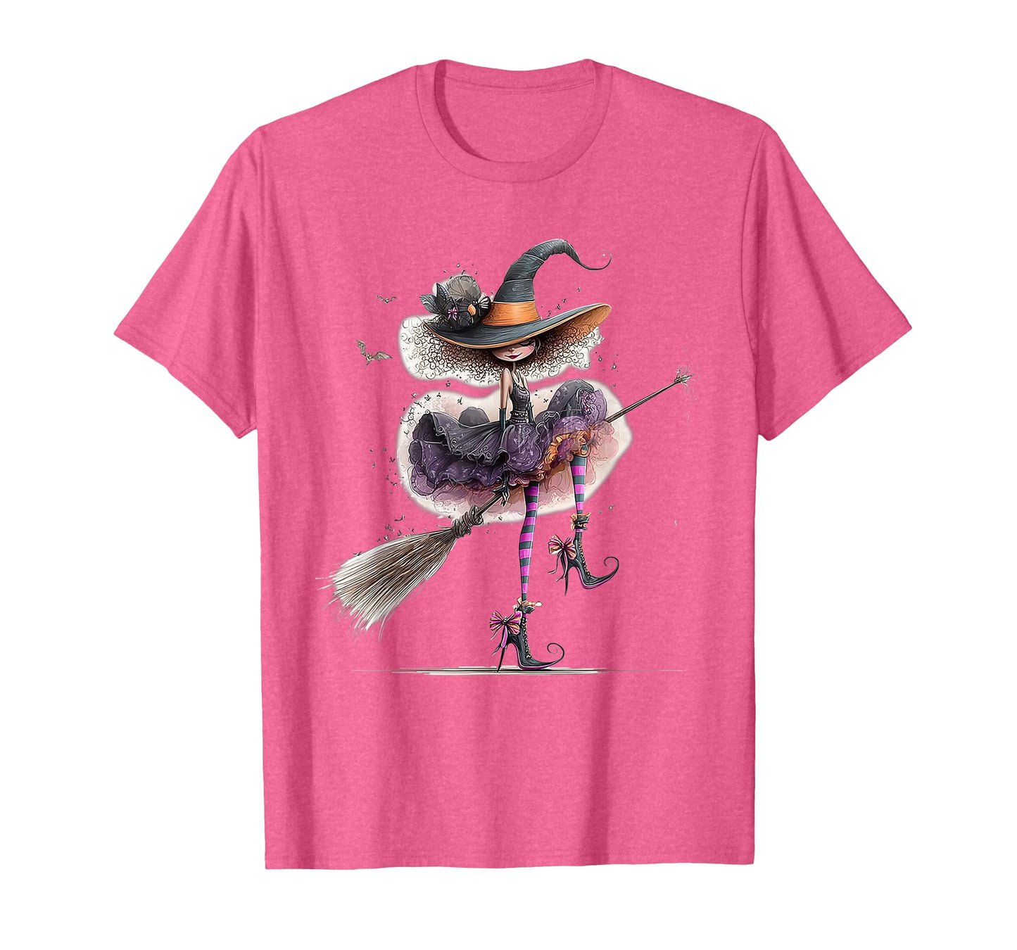Spooky Witch High Heels with Black Cat Halloween Pumpkin T-Shirt