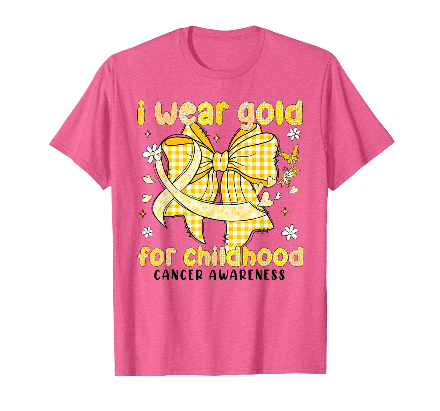 I Wear Gold for Childhood Cancer Awareness Gold Bow Ribbon T-Shirt