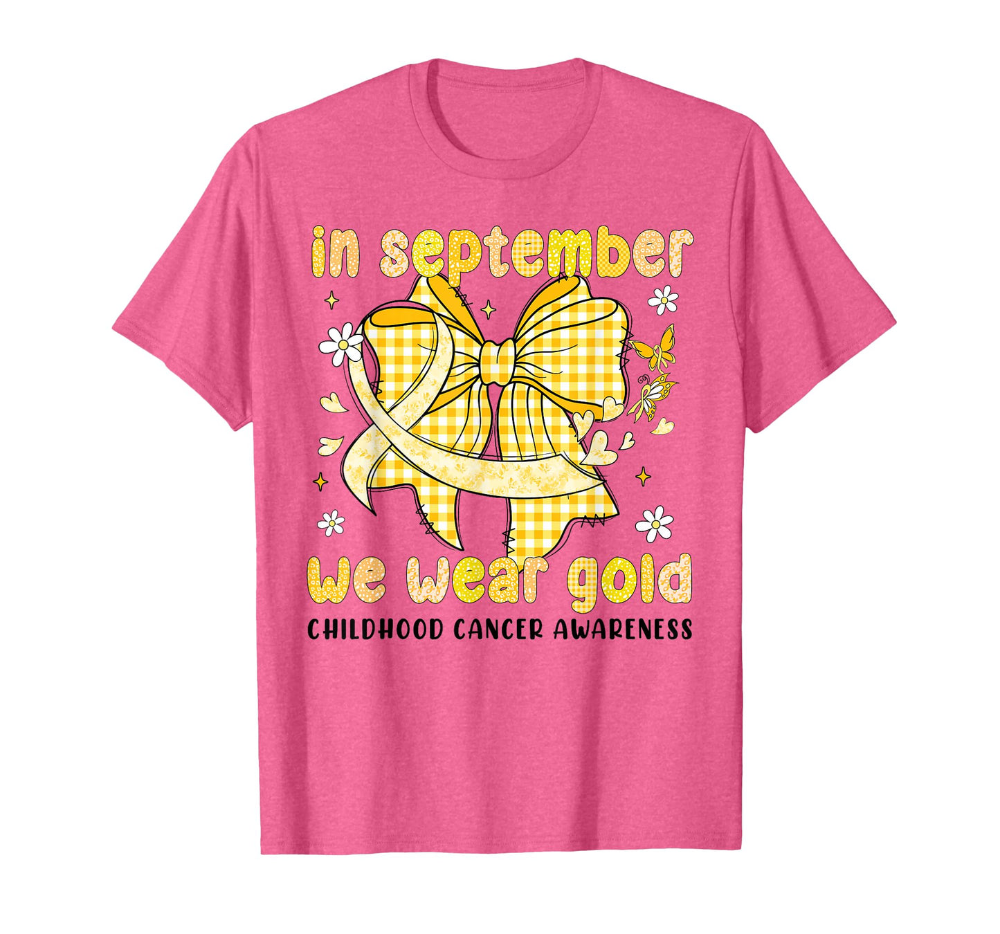 in September We Wear Gold Bow Childhood Cancer Awareness T-Shirt