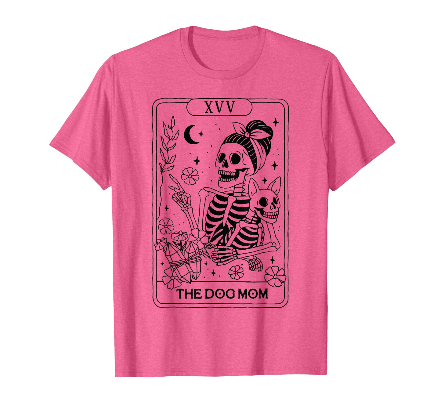 Dog Mom Skeleton Tarot Card Halloween Line Drawing Dog Mama T-Shirt