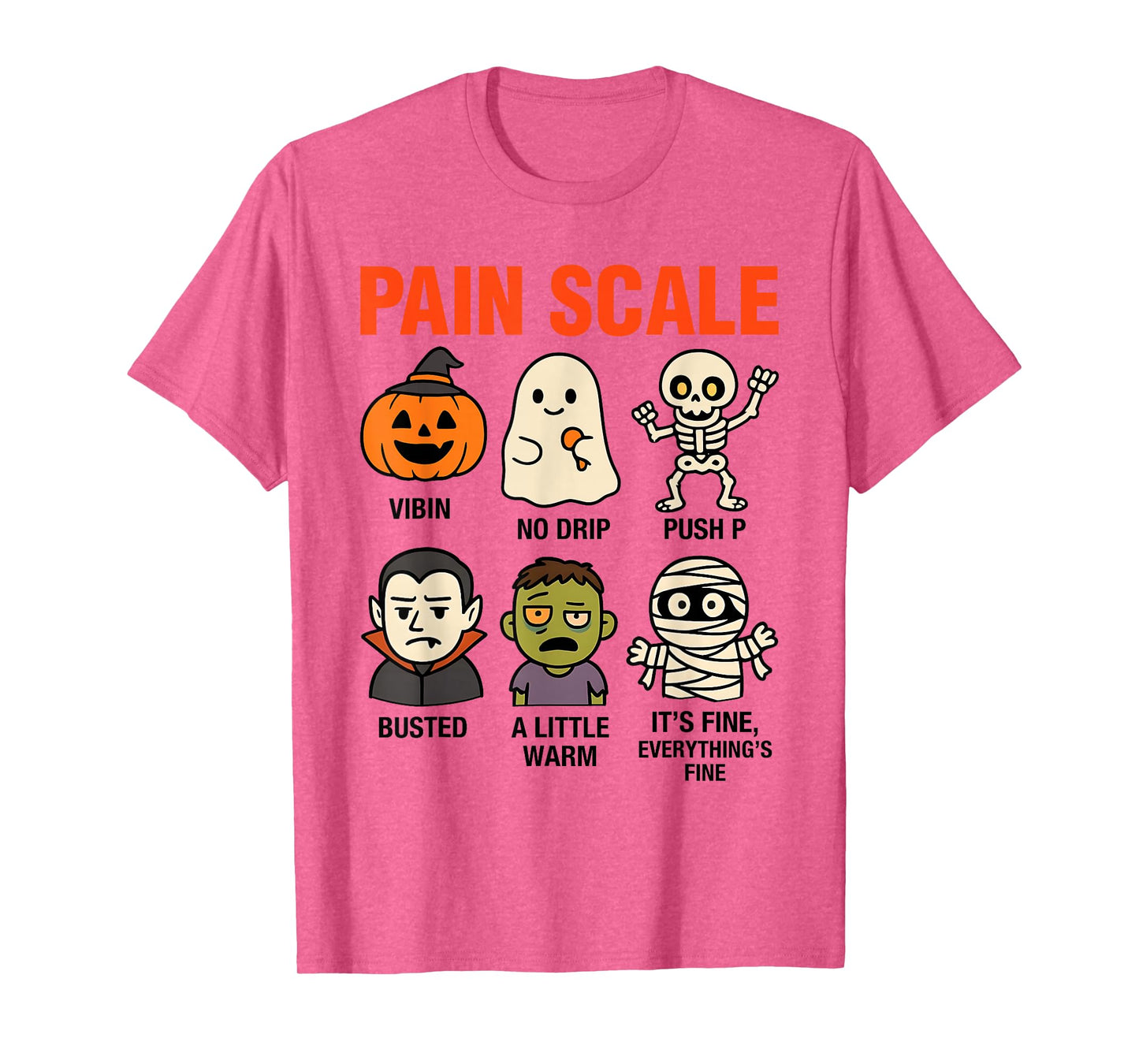 Funny Halloween Pain Scale Meme Pumpkin Ghost Skeleton T-Shirt