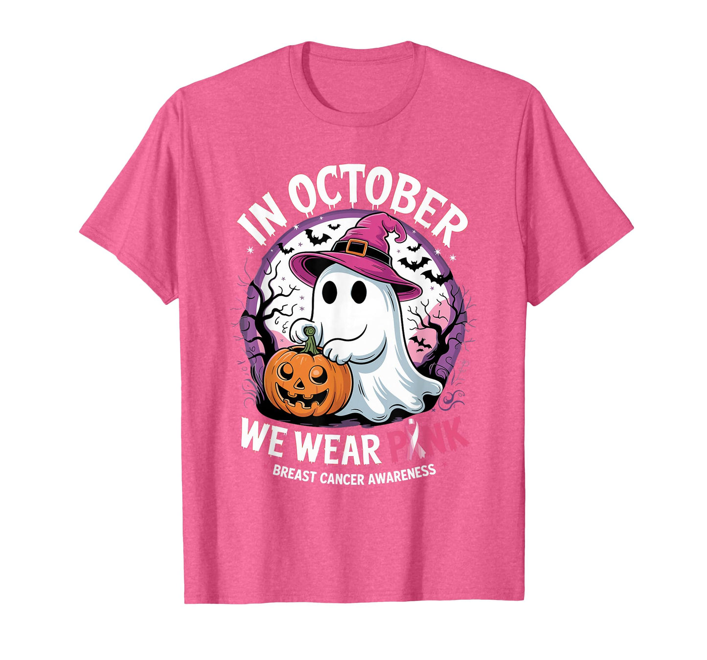 in October We Wear Pink Shirt Ghost Breast Cancer Awareness T-Shirt